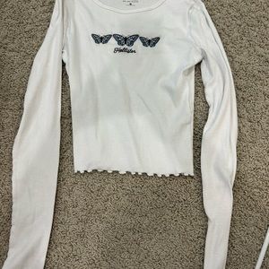 Hollister white crop top with butterflies